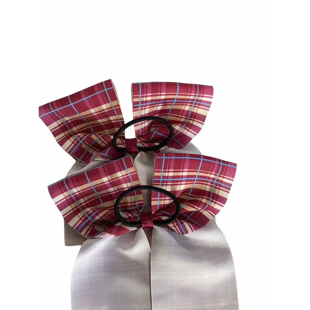 Girl’s Burgundy, beige & blue Plaid Bow Ties NEW